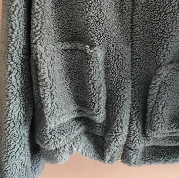 SheIn Zip Up Blue Teddy Spring Jacket - Picture 7 of 10